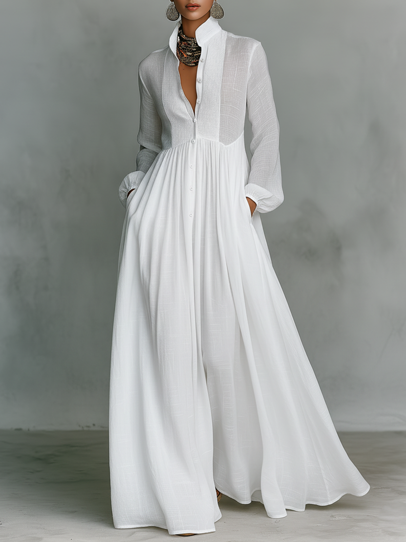Damen Maxikleid mit Stehkragen & Knopfleiste, elegant & fließend, perfekt für den Sommer.