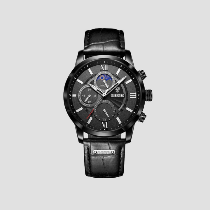 Stilvolle Davion Herrenuhr am Handgelenk. Zeitloses Design mit Quarzwerk und komfortablem Lederarmband.