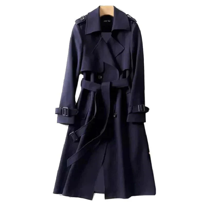 Eleganter Damen Langmantel: Zeitloser Trenchcoat mit Taillengürtel. Perfekt für stilvolle Frühjahrs-Looks.