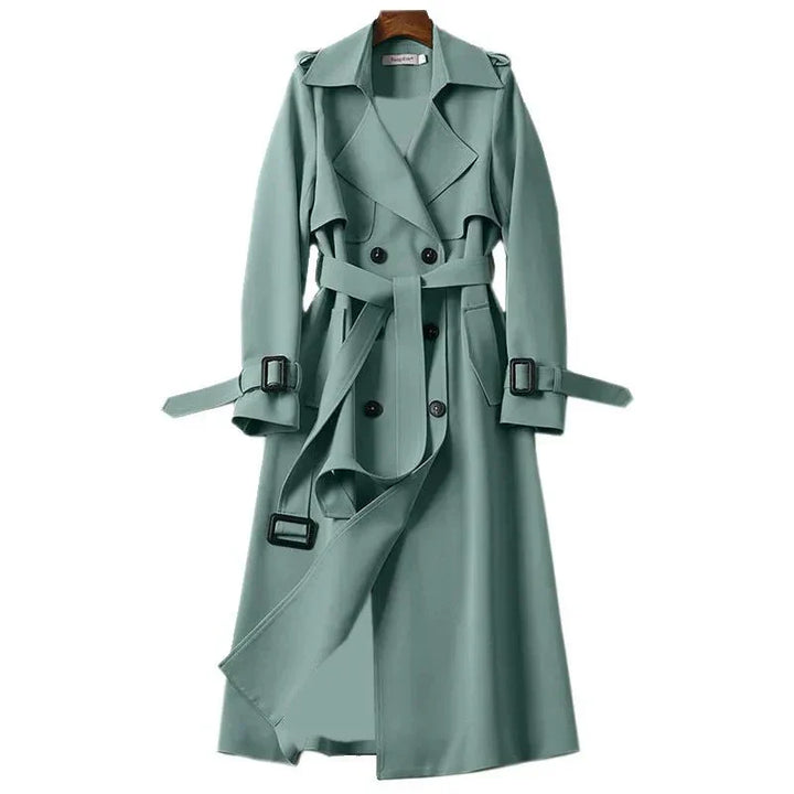 Moderner Damen Übergangsmantel: Stilvoller Trenchcoat mit Bindegürtel, ideal für Business & Freizeit.
