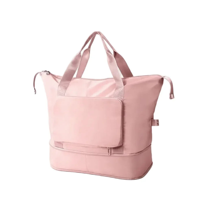 Lila faltbare Handgepäcktasche unisex, erweiterbar, mit Nassfach für feuchte Kleidung. Praktische Sporttasche.