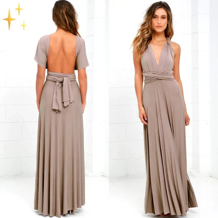 Modisches Sommer-Wickelkleid für Damen, langes Abendkleid mit variablen Trägern, stilvoll.