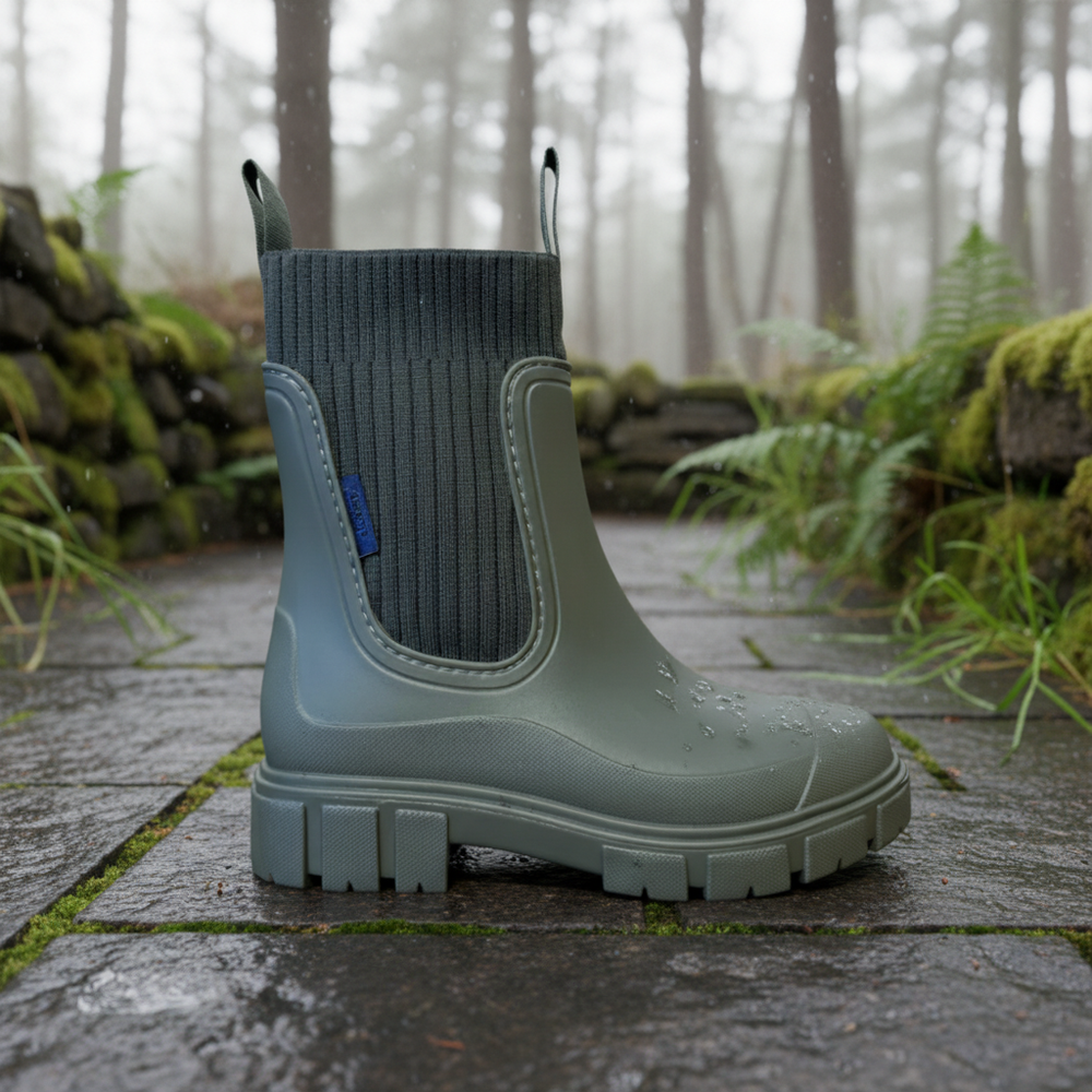 Elegante grüne Damen Regenstiefel, halbhoch, wasserdicht & komfortabel für jeden Tag.
