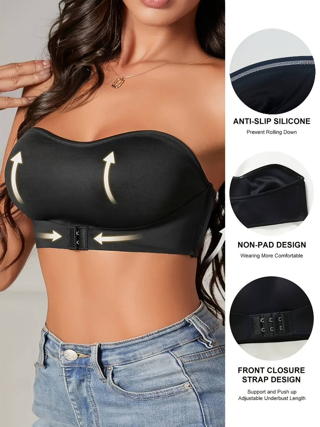 Vielseitiger Damen Sport Bandeau BH, nahtlos & ohne Bügel, für Fitness & Freizeit, in Schwarz.