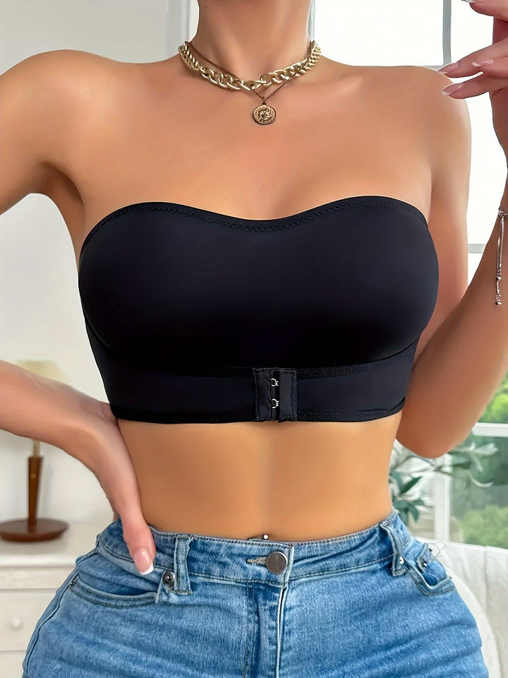 Komfortabler nahtloser trägerloser Bandeau BH für Damen, weich & dehnbar, als Unterwäsche.