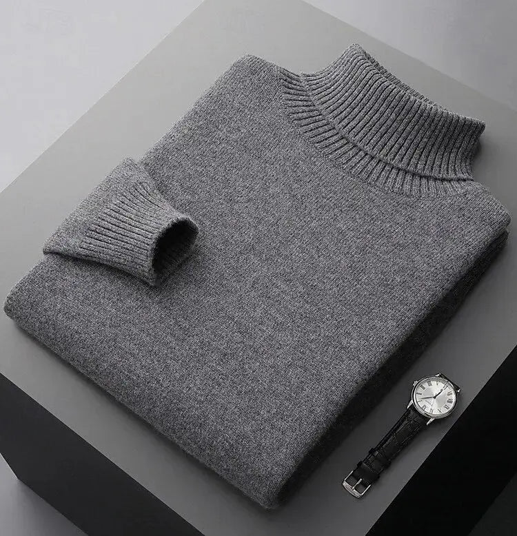 Smart casual Herren Strickpullover, Rollkragen, ideal für kühle Tage im Büro.