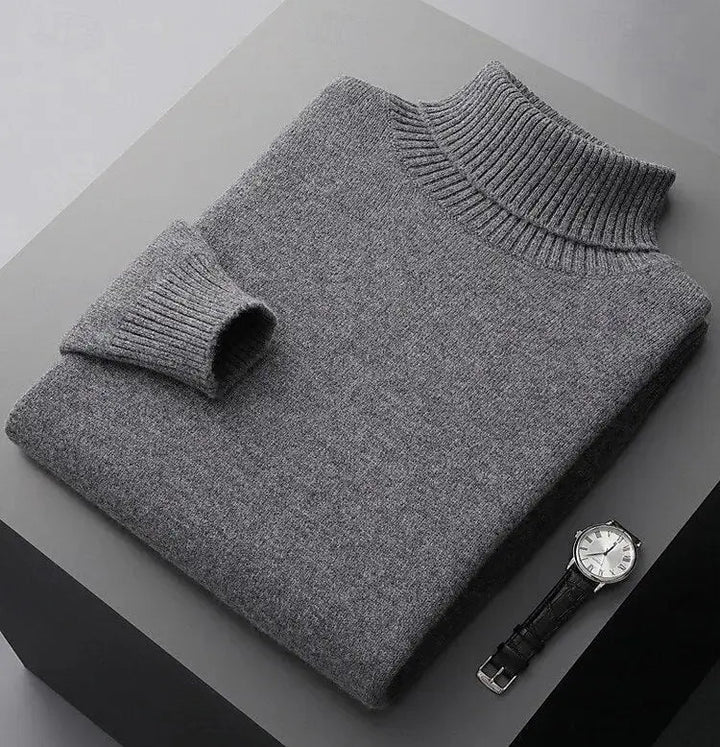 Smart casual Herren Strickpullover, Rollkragen, ideal für kühle Tage im Büro.