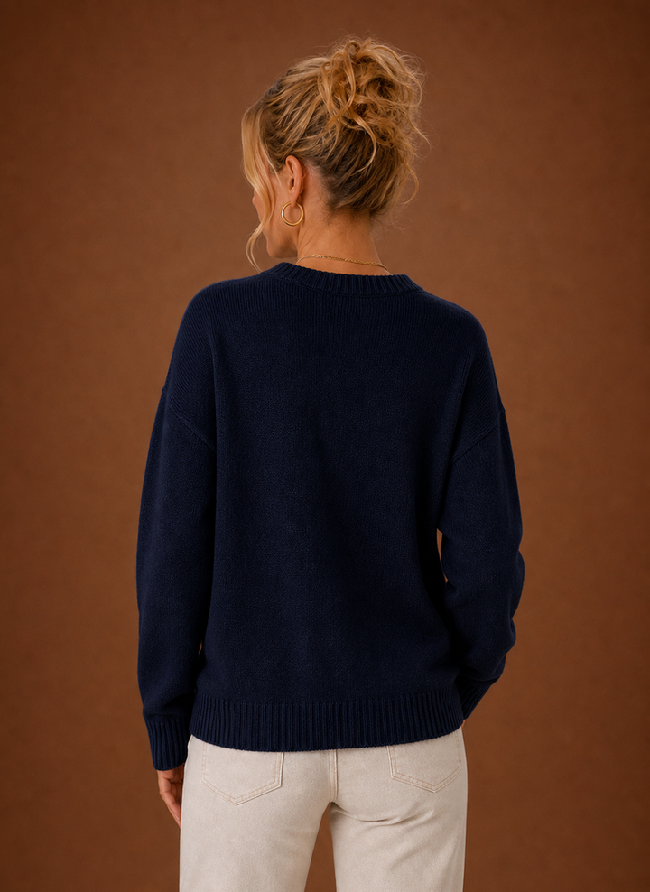 Damen Freizeit-Pullover mit Flaggen-Muster, Rundhals & Langarm. Ideal für kühle Tage.