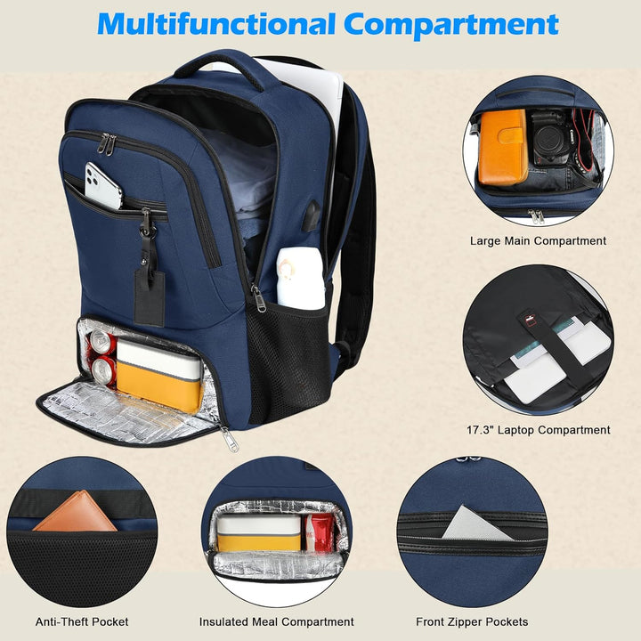 Person trägt wasserdichten Unisex Laptop Rucksack mit USB-Anschluss, perfekt für Pendler, Schule oder Uni.