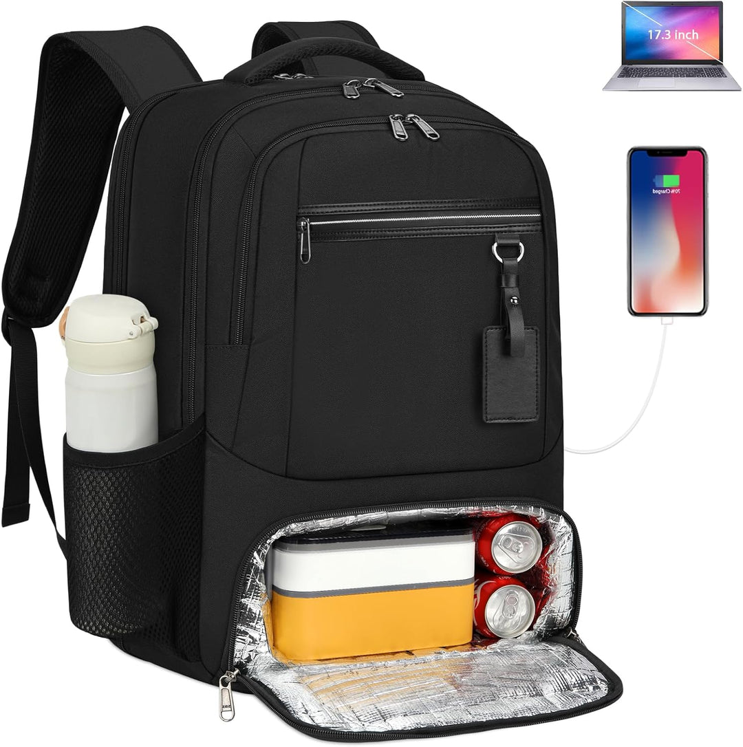 Rückansicht des Laptop Rucksacks mit gepolsterten Trägern und USB-Anschluss. Ideal für Komfort & Reisen.