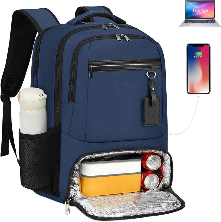Offener Laptop Rucksack, multikompartiment, zeigt Fächer für Laptop, Bücher, Mittagessen & Zubehör.