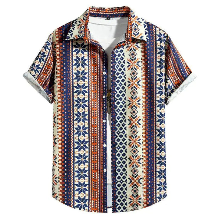 Herrenhemd für den Sommer, lässiges Boho-Muster, bequemer Kurzarm-Schnitt.