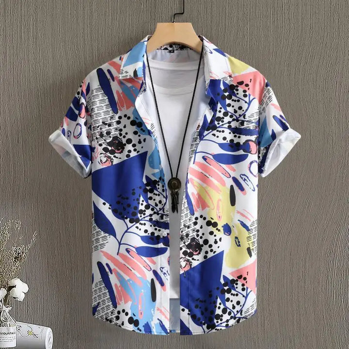 Boho-Sommerhemd für Herren, kurzärmlig, ideal für Freizeit und Urlaub.