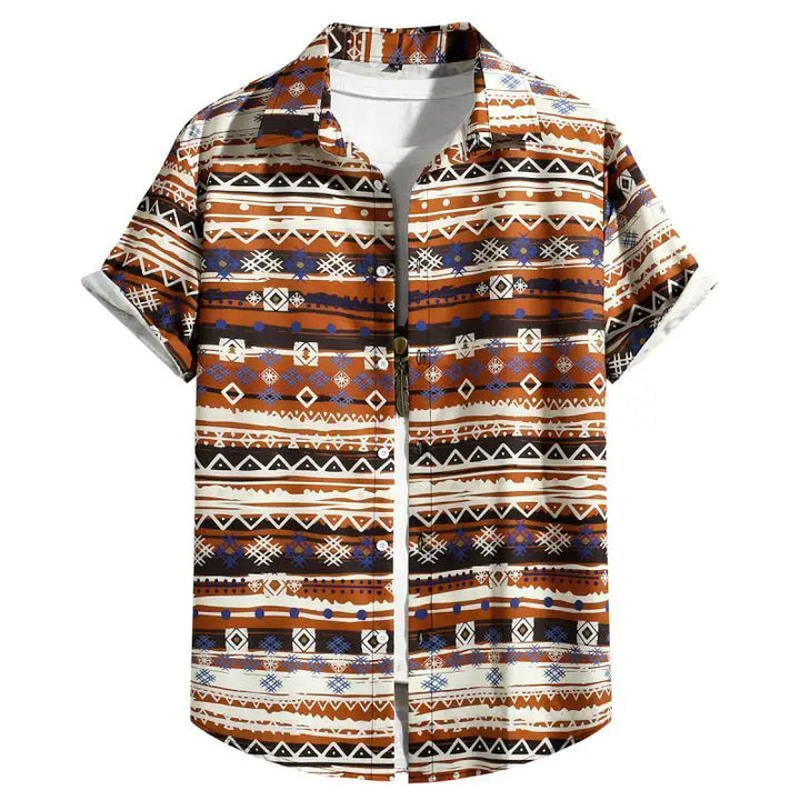 Modernes Herren-Musterhemd, kurzärmlig, mit lässigem Boho-Design.