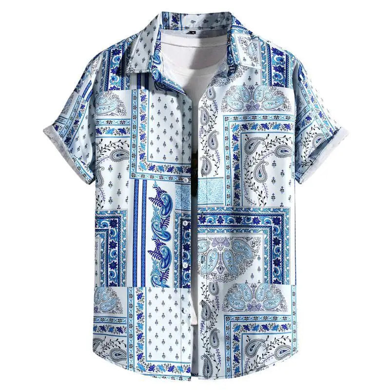 Trendiges Herren-Sommerhemd mit farbenfrohem Ethno-Muster.