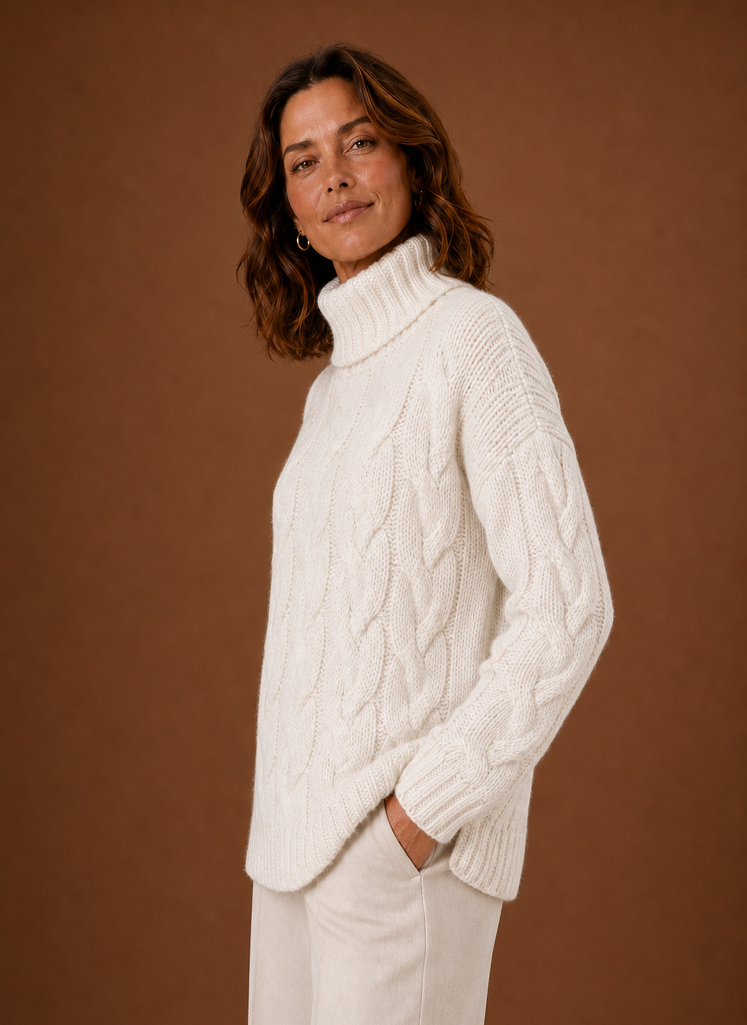 Trendiger Damen Zopfmuster Pullover, vielseitig kombinierbar für elegante & legere Styles.