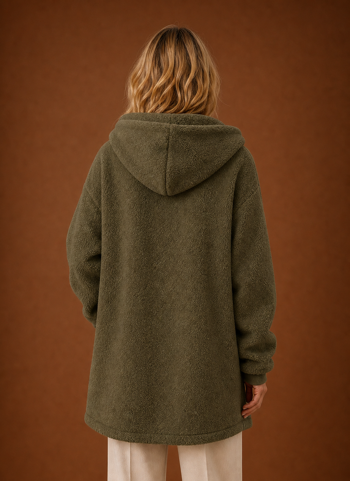 Komfortable Damen Kapuzen-Langjacke, weich, kuschelig & perfekt für die Freizeit.