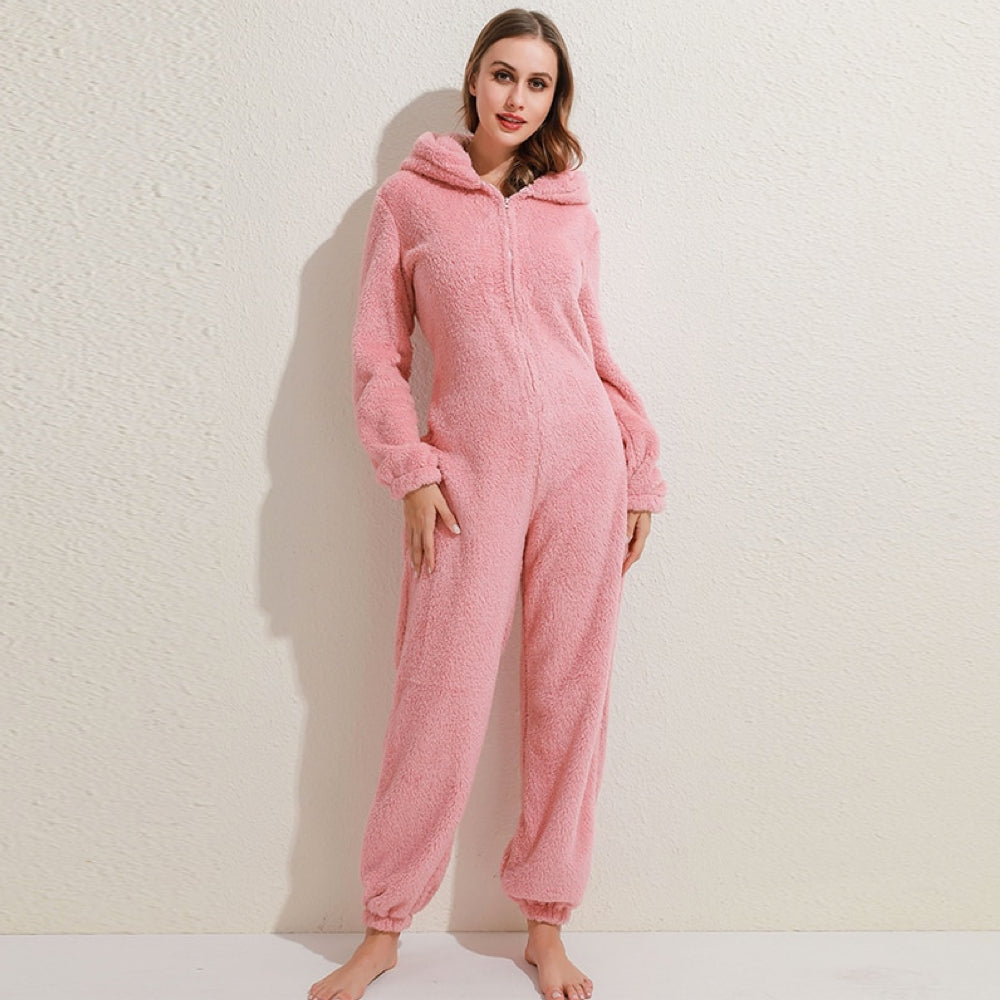 Unisex Onesie Kuschel-Overall mit Bärenohren, perfekter Homewear-Anzug für entspannte Abende.