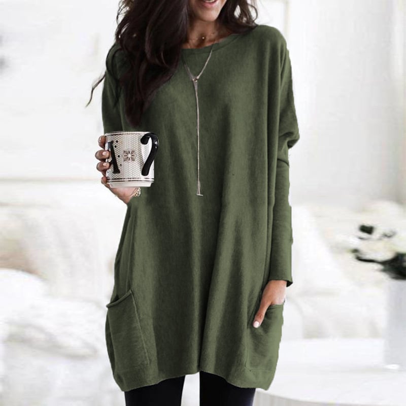 Langer Damen Pullover, komfortabel & elegant, mit lockerem Schnitt und Rundhals. Ideal für vielseitige Herbstmode.