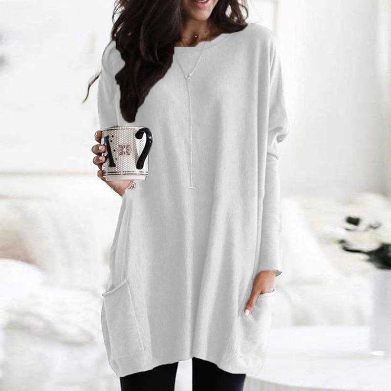 Damen Langpullover mit lockerem Schnitt & Rundhals. Modischer Komfort-Pullover für stilvolle Herbst-Outfits.