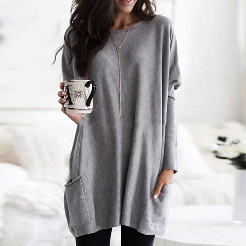 Herbstmode: Langer Damen Komfort Pullover, elegant & warm. Dein perfekter Begleiter für kühle Tage.