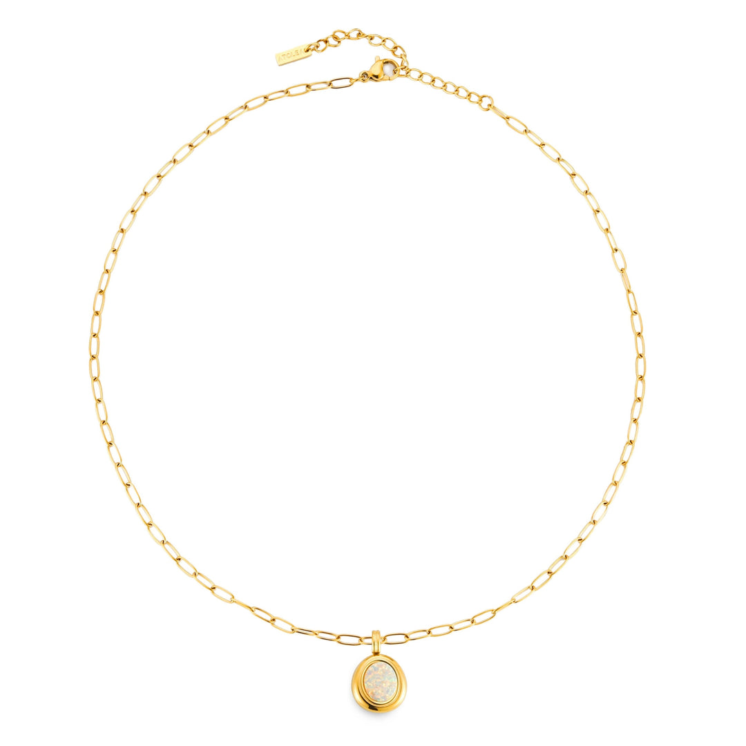 Schimmernde Opal-Halskette für Damen an einer modernen Gold Paperclipkette aus wasserdichtem Edelstahl.