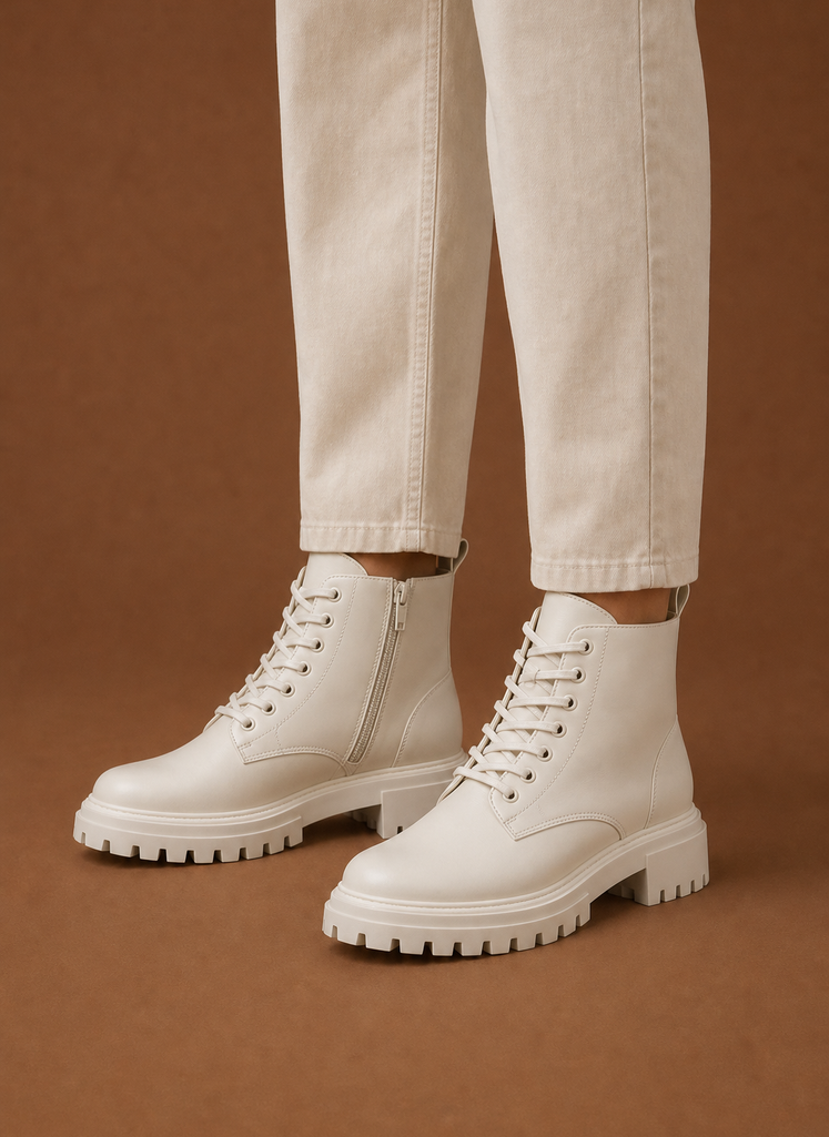 Damen Schnürstiefeletten mit Profilsohle, perfekt kombiniert. Modische Herbst- & Winterschuhe.