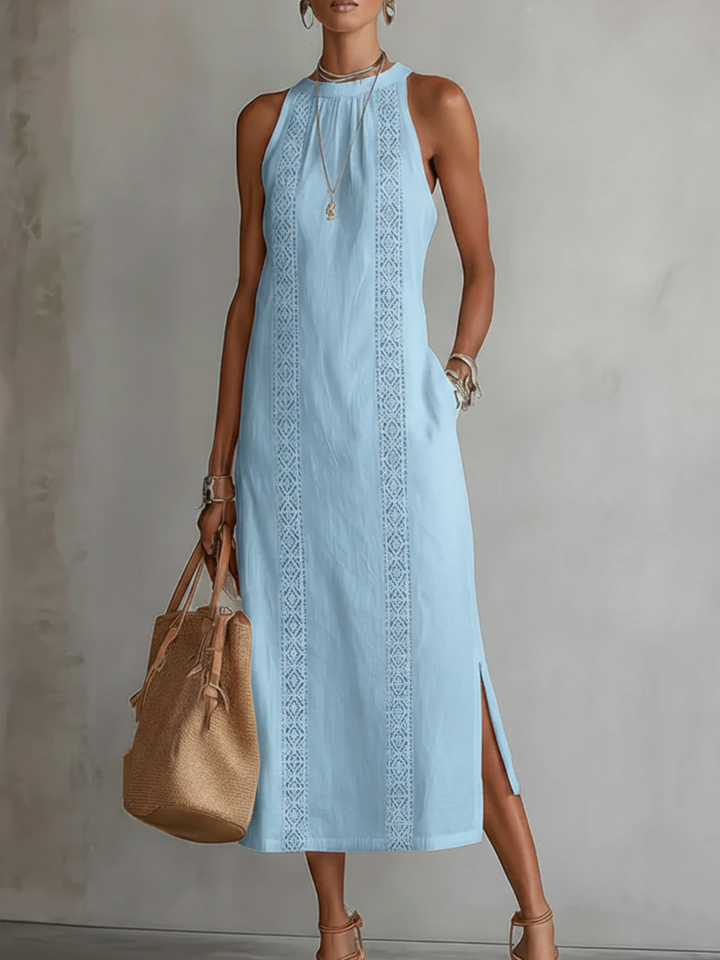 Vielseitiges Damen Midikleid mit Stehkragen, perfekt als Sommerkleid, Freizeitkleid oder für festliche Events.