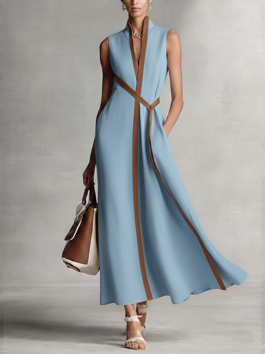 Elegantes Damen Wickelkleid, ärmellos, als Sommerkleid & Urlaubskleid. Langes Maxikleid für Frauen.