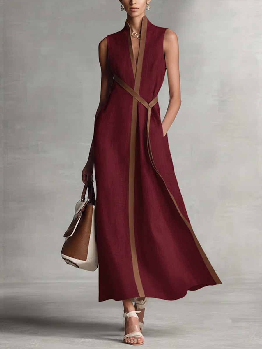 Ärmelloses Damen Maxikleid im Wickel-Stil für elegante Anlässe. Langes Sommerkleid, vielseitige Damenmode.