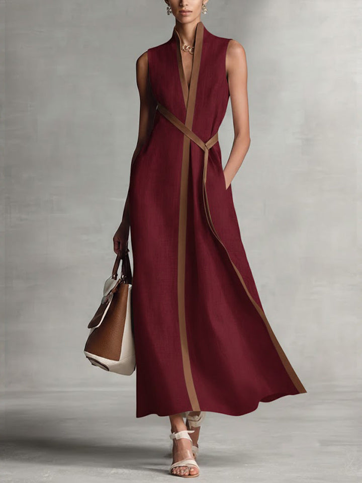 Ärmelloses Damen Maxikleid im Wickel-Stil für elegante Anlässe. Langes Sommerkleid, vielseitige Damenmode.