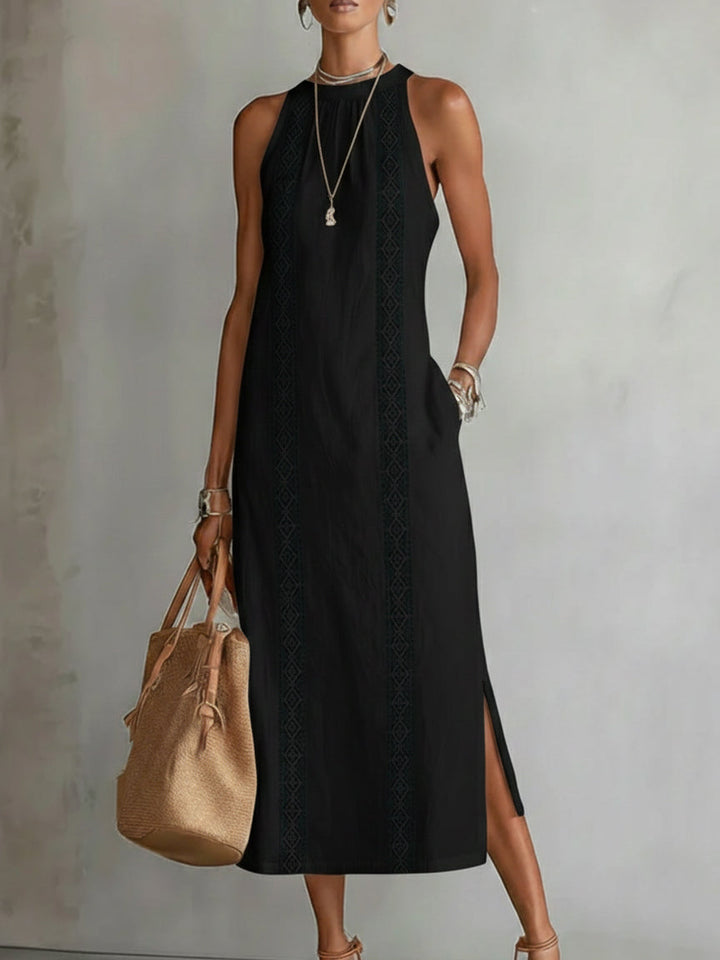 Bequemes Damen Midikleid mit elegantem Stehkragen, modisch und luftig für stilvollen Komfort im Sommer.