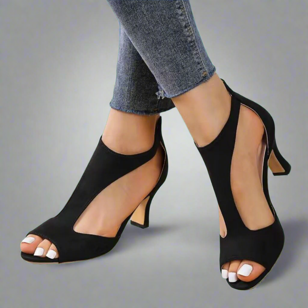 Damen Orthopädische Komfortsandalen mit moderatem Absatz, ideal für Fußunterstützung und ganztägigen Komfort.
