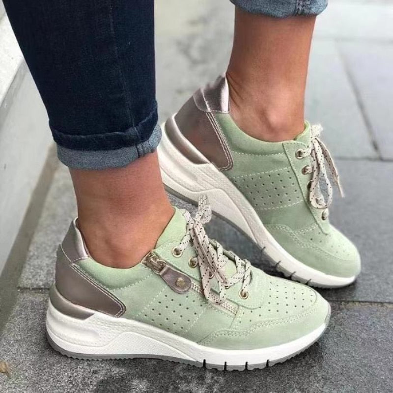 Grüner Damen Orthopädischer Plateau Sneaker für höchsten Komfort und Fussgesundheit im Alltag.