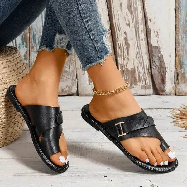 Stilvolle orthopädische Damen Leder-Sandalen "Livia" mit Hallux Valgus Korrektur für Fußgesundheit.