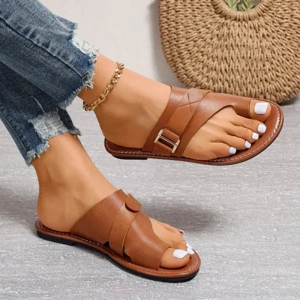 Damen orthopädische Leder-Sandalen "Livia" mit Hallux Valgus Korrektur für bequemen Sommer.