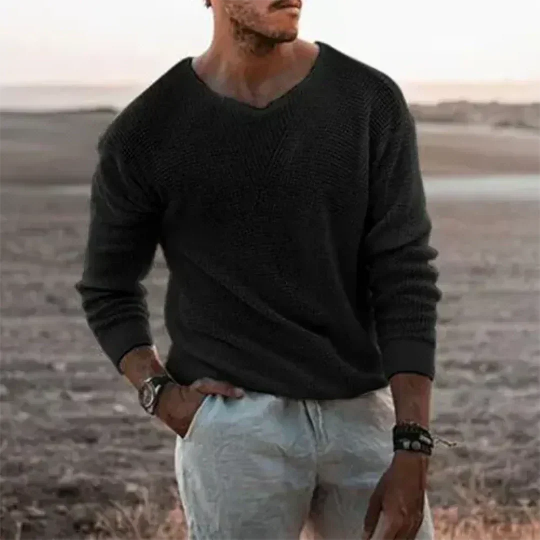 Klassischer warmer Herren Langarm Strickpullover "Sigfried" in zeitlosem Design. Perfekter Winterpullover für jeden Mann.