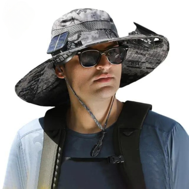 Innovativer Outdoor Sonnenhut mit Lüfter, schützt & kühlt bei Sport & Freizeit.