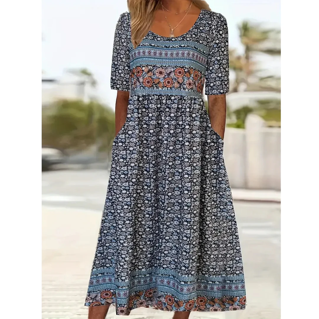 Bedrucktes Damen Midikleid, elegant & vielseitig. Perfekt als Sommerkleid oder für festliche Events.