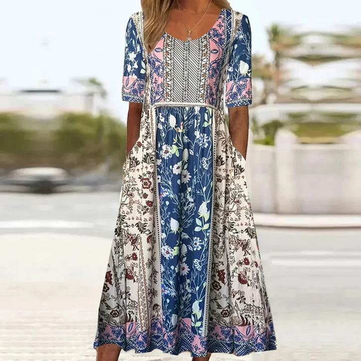 Elegantes Damen Midikleid, bedruckt, locker geschnitten, perfekt für Sommer & Freizeit. Vielseitig & modisch.