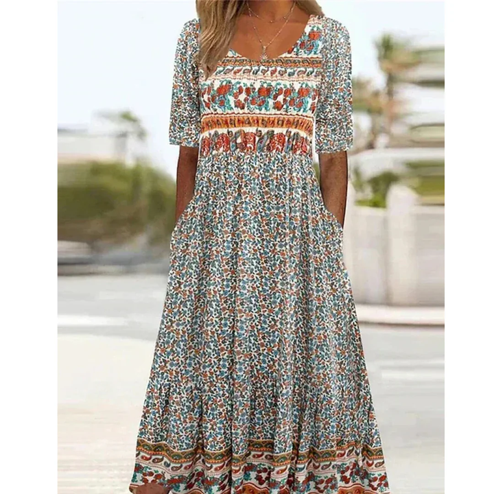Lässiges Damen Freizeitkleid, bedrucktes Midikleid für den Sommer. Bequem und modisch zugleich.