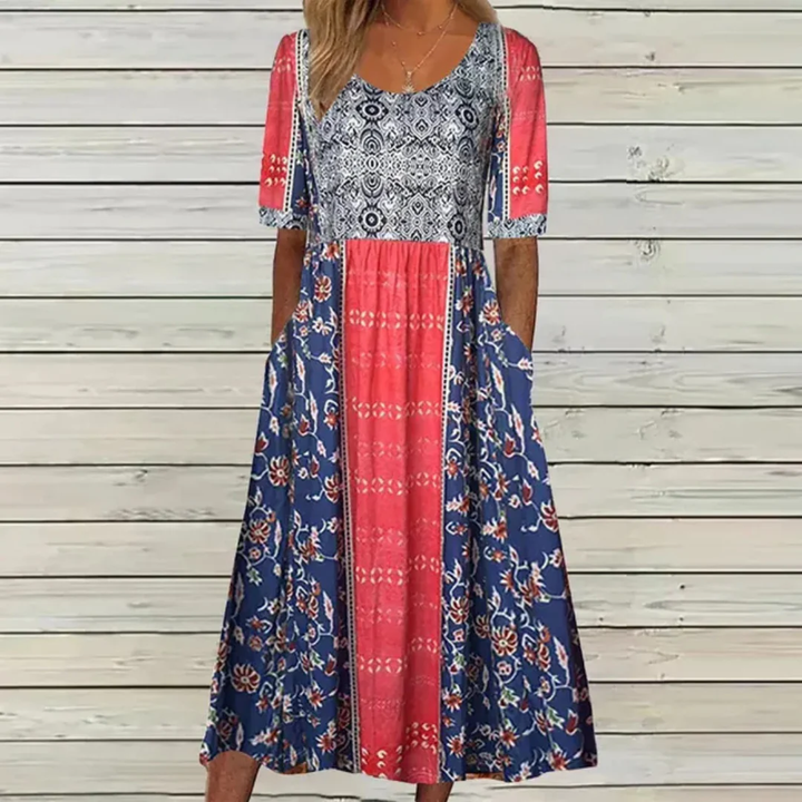Modisches bedrucktes Damen Midikleid, fließend & bequem. Ideal für casual oder elegante Sommerlooks.