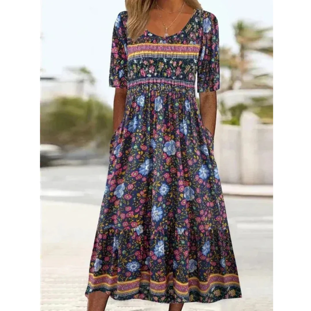 Damen Midikleid, bedruckt, casual und elegant. Ein vielseitiges Freizeitkleid für Sommer & festliche Anlässe.