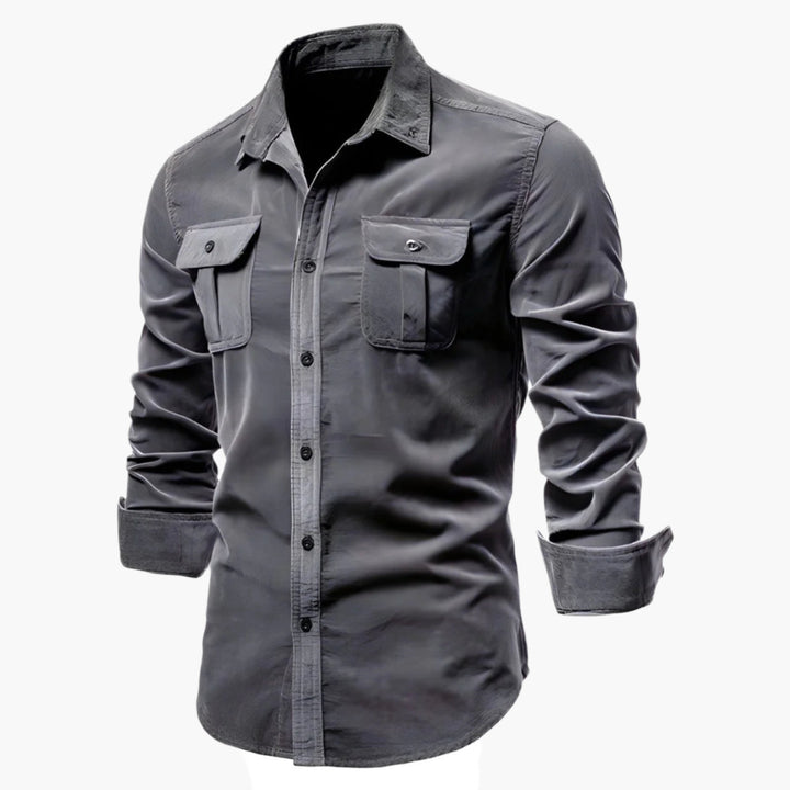 Männermode: Modernes Herren Langarm Freizeithemd mit Brusttaschen. Smarter Casual-Look.