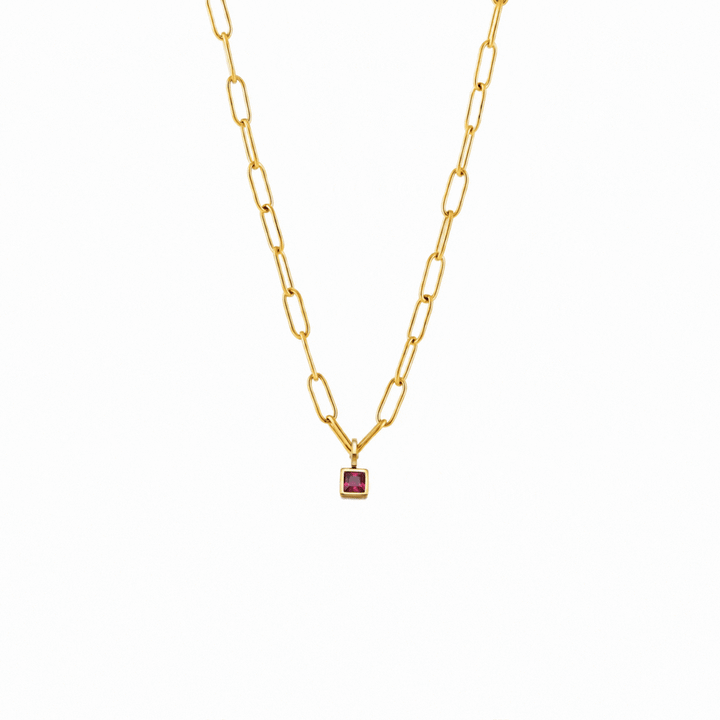 Personalisierte Damen Gold Paperclip-Kette mit individuellen Geburtssteinen, wasserfest.