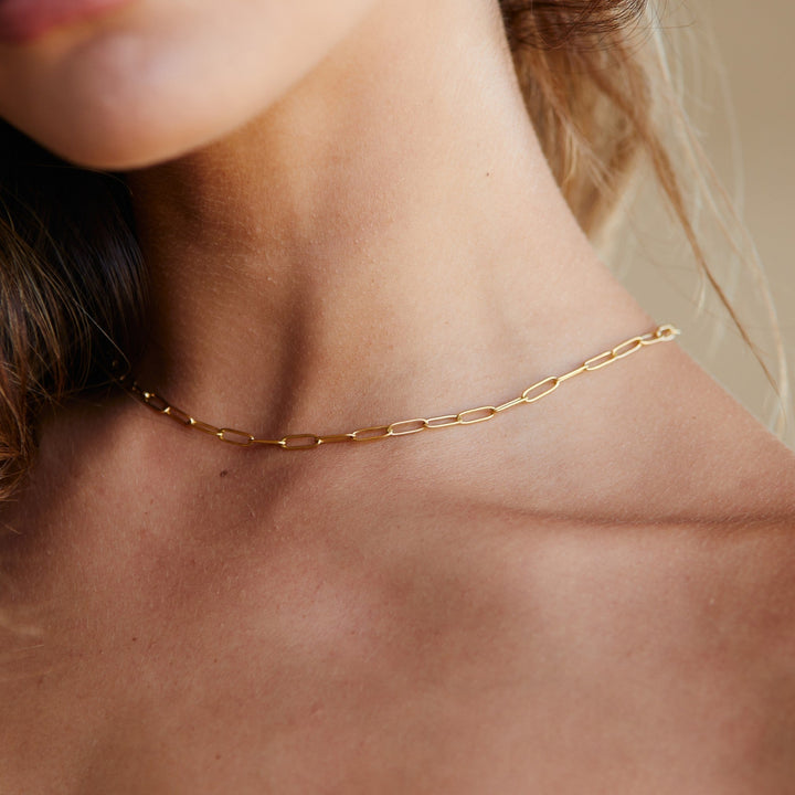 Minimalistische Damen Paperclip Gliederkette, hypoallergen & verstellbar. Trendiger Edelstahl Schmuck.