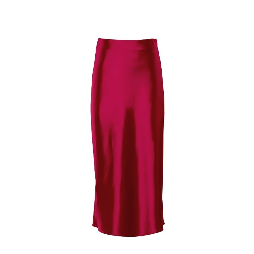 Damen A-Linien Midirock mit glänzendem Satin-Effekt, hochtailliert, stilvoll und schick.