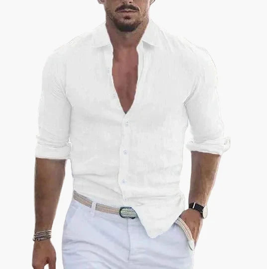 Modernes, lässiges Herren Kurzarmhemd für Strand & Urlaub. Leichtes Sommerhemd mit Knopfleiste.