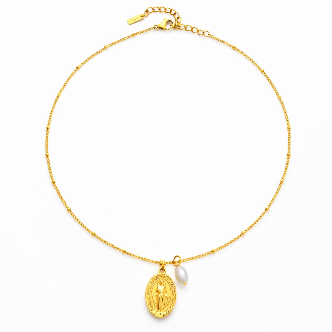 Geschenkidee: Elegante Damen Gold Perlenkette mit Kreuz & Süßwasserperle, langlebig & stilvoll.