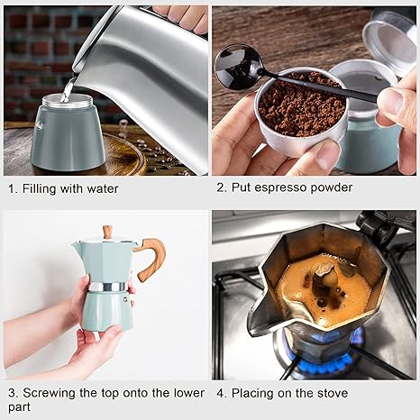 Vielseitiger Espressokocher aus Aluminium, für Camping, Reisen oder den täglichen Kaffeegenuss.